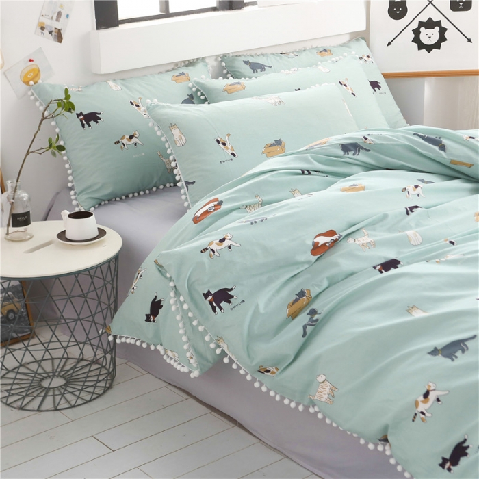 91家纺网 家纺一手货源 找家纺 一米阳光 2019新款球球款套件 可爱喵