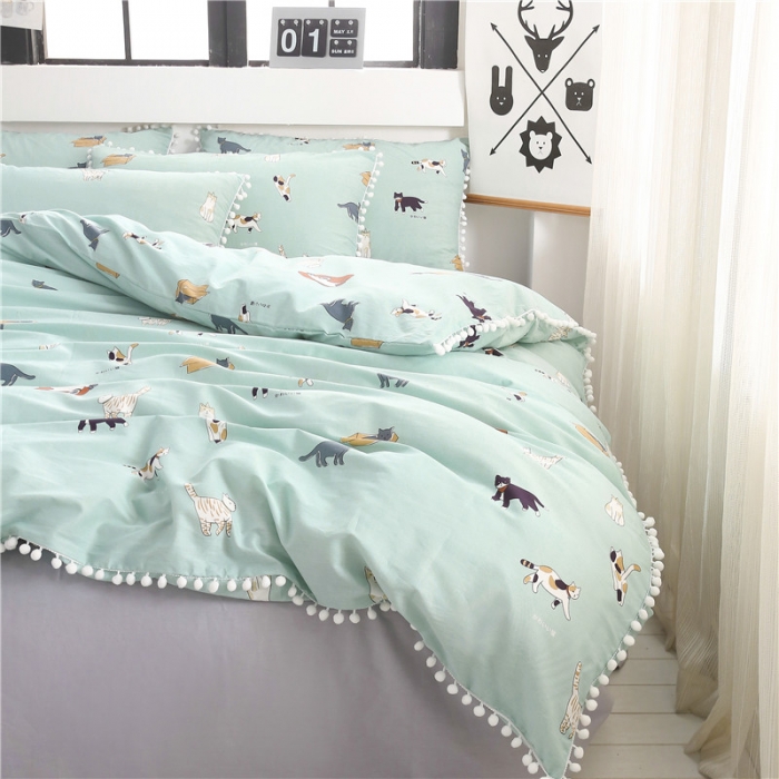 91家纺网 家纺一手货源 找家纺 一米阳光 2019新款球球款套件 可爱喵