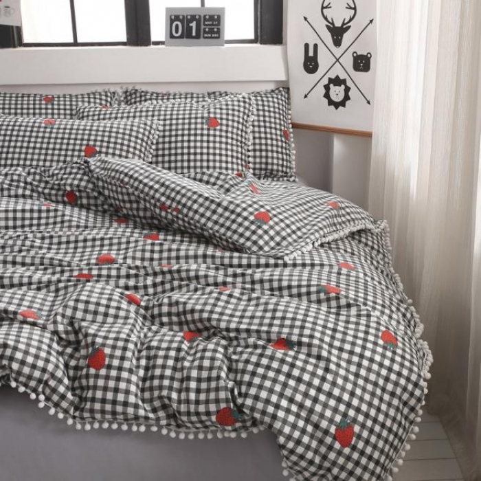 91家纺网 家纺一手货源 找家纺 一米阳光 2019新款球球款套件 时尚草莓