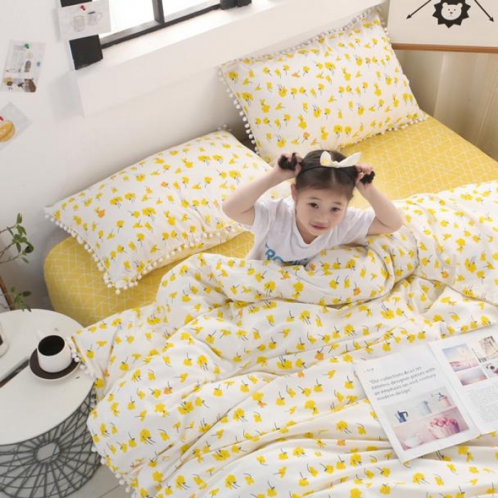 91家纺网 家纺一手货源 找家纺 一米阳光 2019新款球球款套件 小黄花