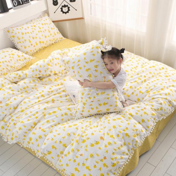 91家纺网 家纺一手货源 找家纺 一米阳光 2019新款球球款套件 小黄花