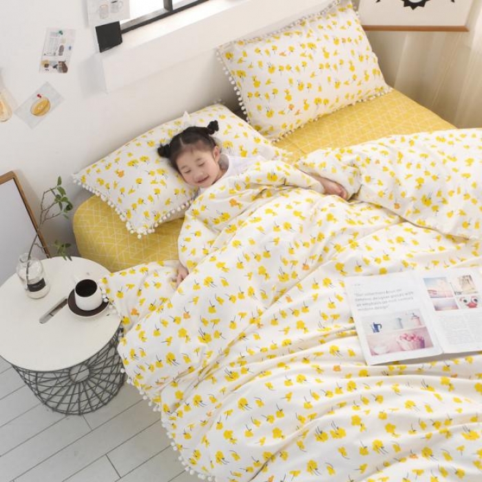 91家纺网 家纺一手货源 找家纺 一米阳光 2019新款球球款套件 小黄花