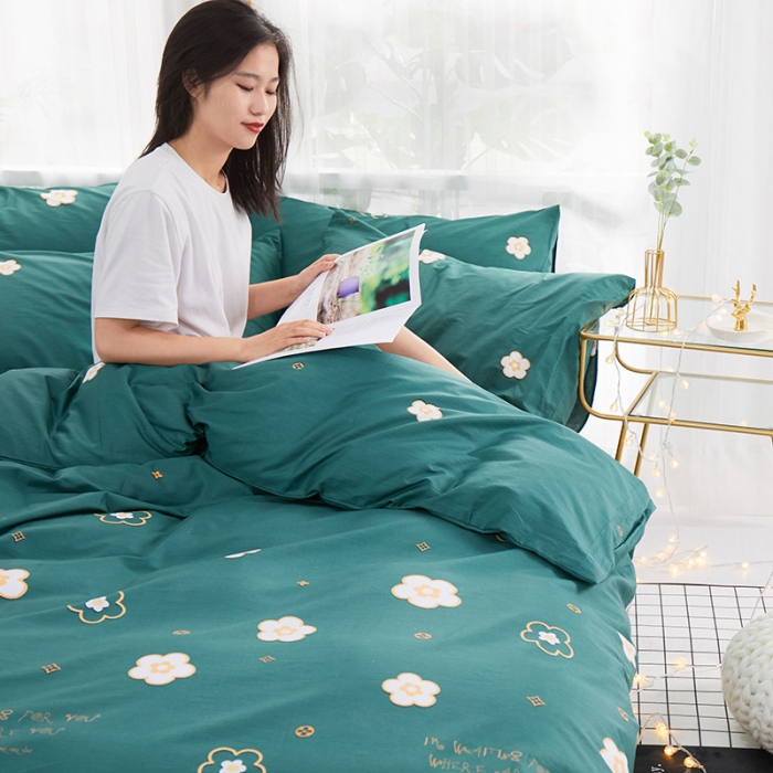 91家纺网 家纺一手货源 找家纺 一米阳光 2019新款泫雅风全棉13070四件套 恋曲-墨绿