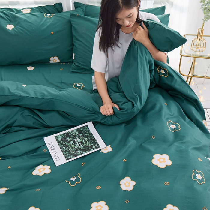 91家纺网 家纺一手货源 找家纺 一米阳光 2019新款泫雅风全棉13070四件套 恋曲-墨绿