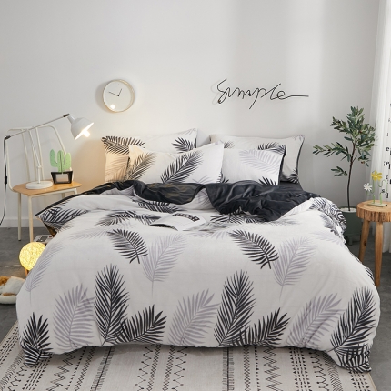 一米阳光 2019新款法莱绒四件套 羽叶