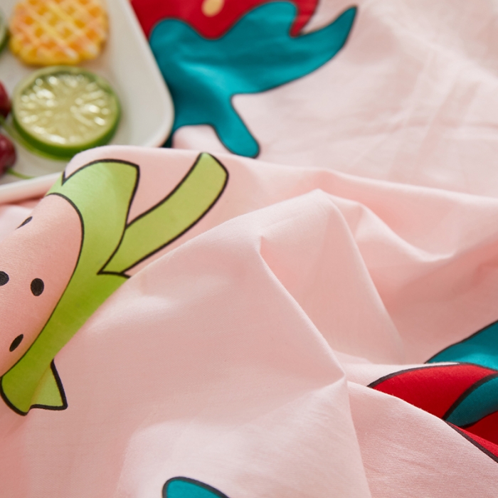 91家纺网 家纺一手货源 找家纺 一米阳光 2019新款A棉B纯色绒四件套 大草莓