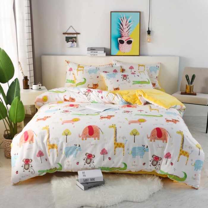 91家纺网 家纺一手货源 找家纺 一米阳光 2019新款A棉B纯色绒四件套 动物城