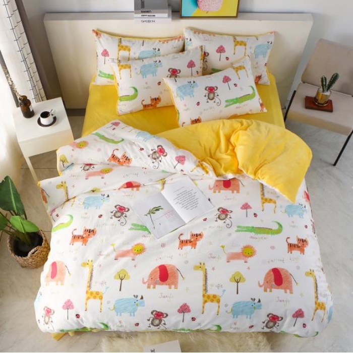 91家纺网 家纺一手货源 找家纺 一米阳光 2019新款A棉B纯色绒四件套 动物城