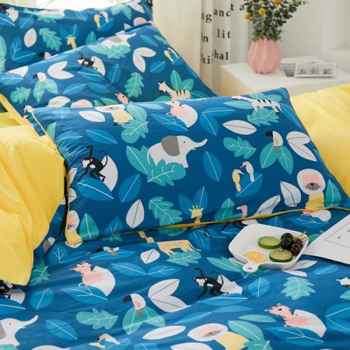 91家纺网 家纺一手货源 找家纺 一米阳光 2019新款A棉B纯色绒四件套 动物派对