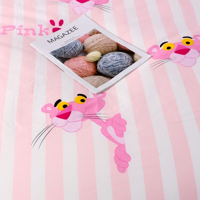 91家纺网 家纺一手货源 找家纺 一米阳光 2019新款A棉B纯色绒四件套 粉红豹