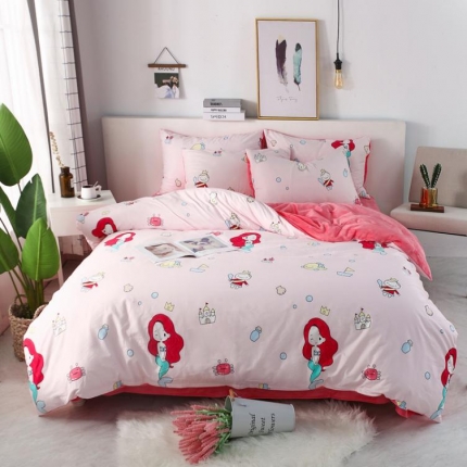 一米阳光 2019新款A棉B纯色绒四件套 美人鱼