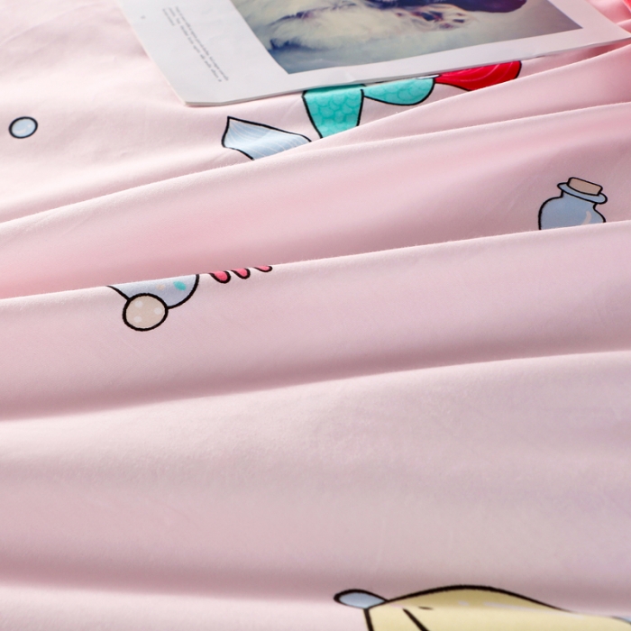 91家纺网 家纺一手货源 找家纺 一米阳光 2019新款A棉B纯色绒四件套 美人鱼