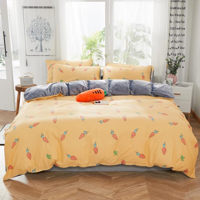 91家纺网 家纺一手货源 找家纺 一米阳光 2019新款A棉B纯色绒四件套 棉绒胡萝卜