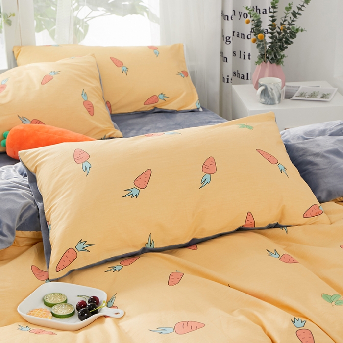 91家纺网 家纺一手货源 找家纺 一米阳光 2019新款A棉B纯色绒四件套 棉绒胡萝卜