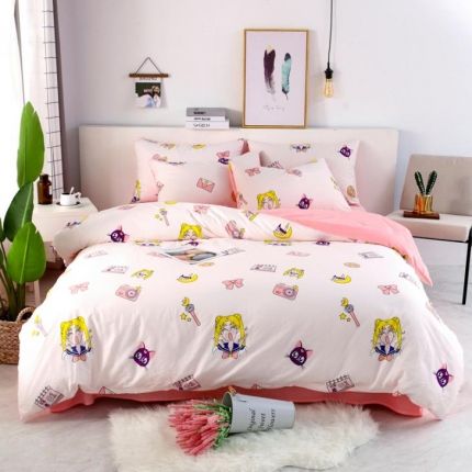 一米阳光 2019新款A棉B纯色绒四件套 水冰月