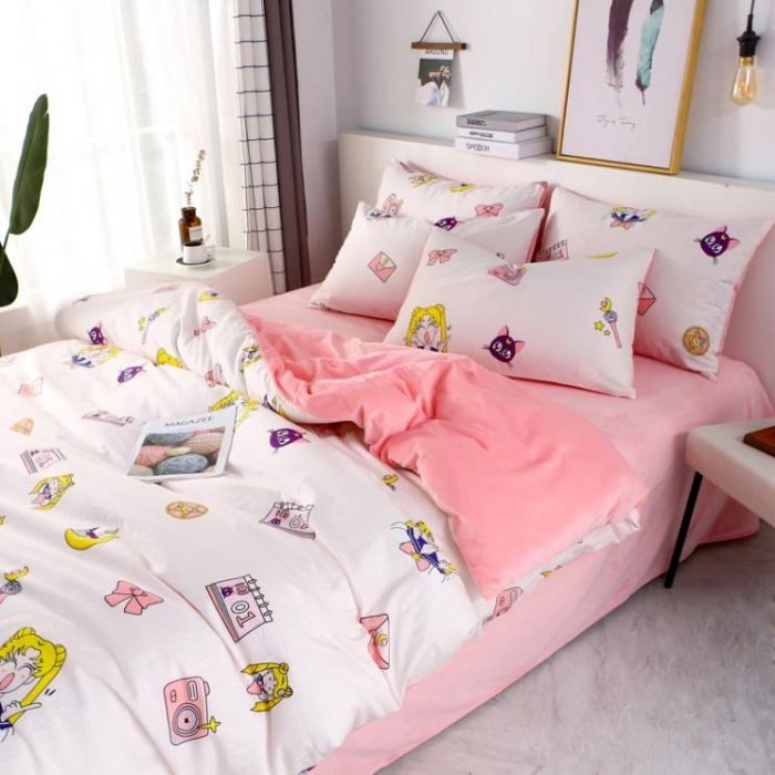 91家纺网 家纺一手货源 找家纺 一米阳光 2019新款A棉B纯色绒四件套 水冰月