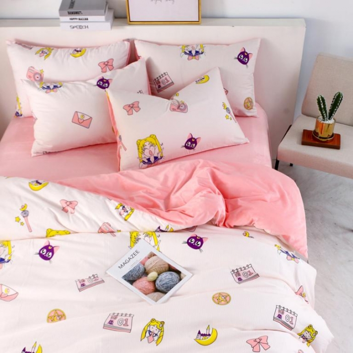 91家纺网 家纺一手货源 找家纺 一米阳光 2019新款A棉B纯色绒四件套 水冰月