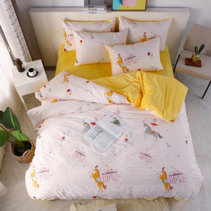 91家纺网 家纺一手货源 找家纺 一米阳光 2019新款A棉B纯色绒四件套 旋转木马