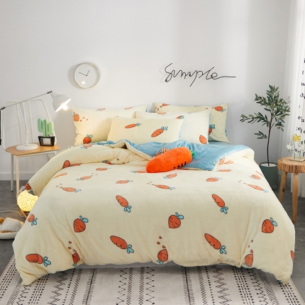 91家纺网 家纺一手货源 找家纺 一米阳光 2019新款法莱绒四件套 小萝卜呀