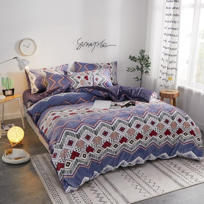 91家纺网 家纺一手货源 找家纺 一米阳光 2019新款法莱绒四件套 波西米亚