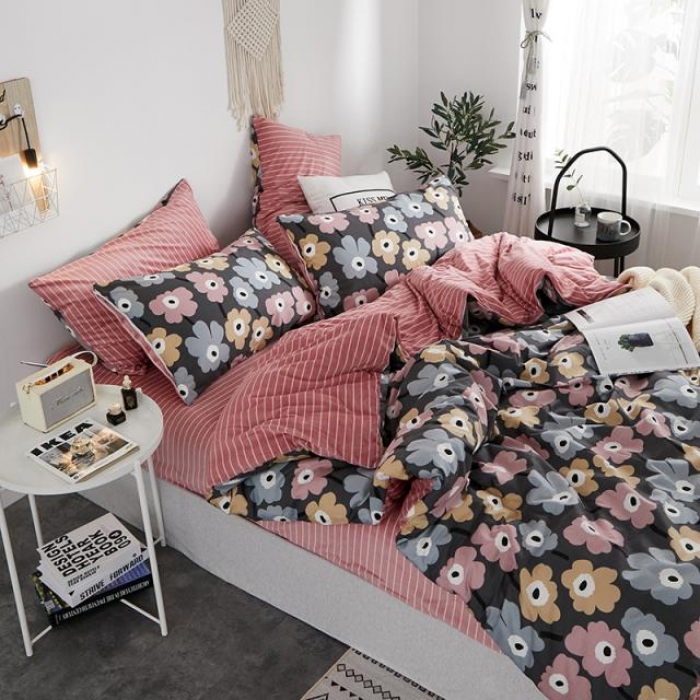 91家纺网 家纺一手货源 找家纺 一米阳光 2019新款A棉B格子绒四件套 格绒-花开宿语