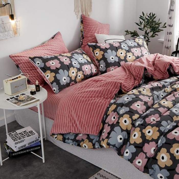 91家纺网 家纺一手货源 找家纺 一米阳光 2019新款A棉B格子绒四件套 格绒-花开宿语