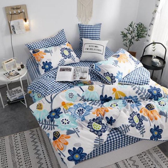 91家纺网 家纺一手货源 找家纺 一米阳光 2019新款A棉B格子绒四件套 格绒-花魅