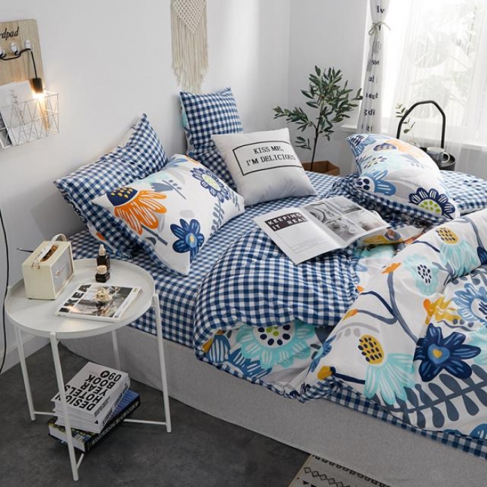 91家纺网 家纺一手货源 找家纺 一米阳光 2019新款A棉B格子绒四件套 格绒-花魅