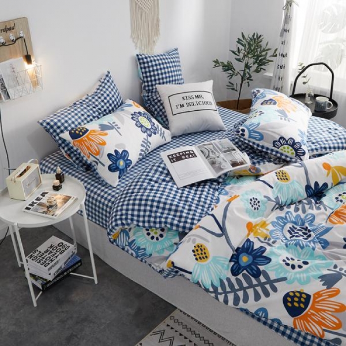 91家纺网 家纺一手货源 找家纺 一米阳光 2019新款A棉B格子绒四件套 格绒-花魅