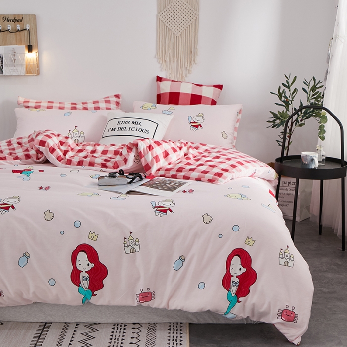 91家纺网 家纺一手货源 找家纺 一米阳光 2019新款A棉B格子绒四件套 格绒-美人鱼