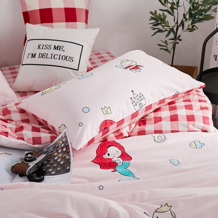 91家纺网 家纺一手货源 找家纺 一米阳光 2019新款A棉B格子绒四件套 格绒-美人鱼