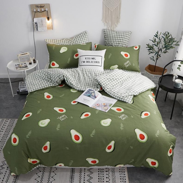 91家纺网 家纺一手货源 找家纺 一米阳光 2019新款A棉B格子绒四件套 格绒-牛油果