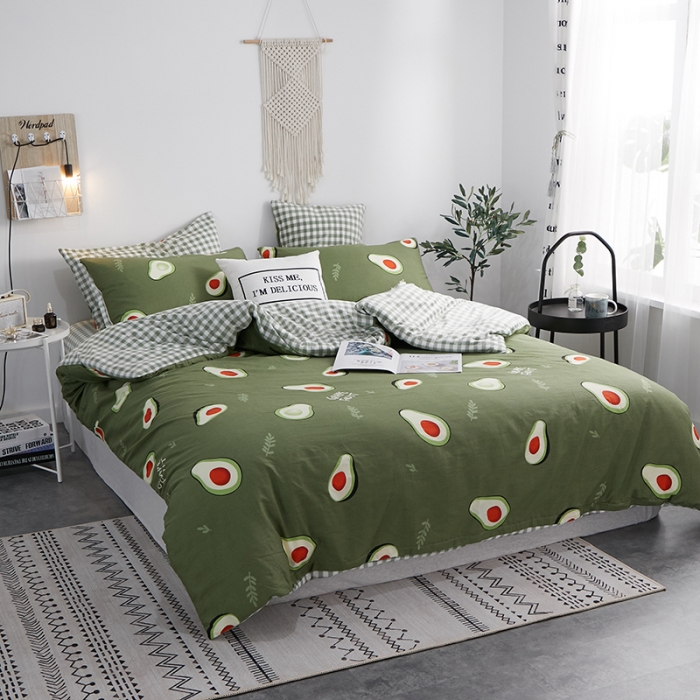 91家纺网 家纺一手货源 找家纺 一米阳光 2019新款A棉B格子绒四件套 格绒-牛油果