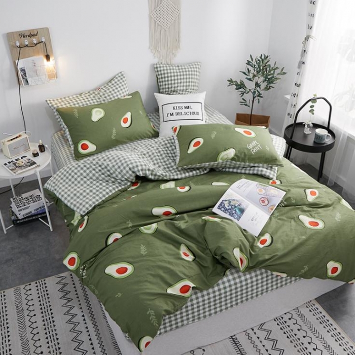 91家纺网 家纺一手货源 找家纺 一米阳光 2019新款A棉B格子绒四件套 格绒-牛油果