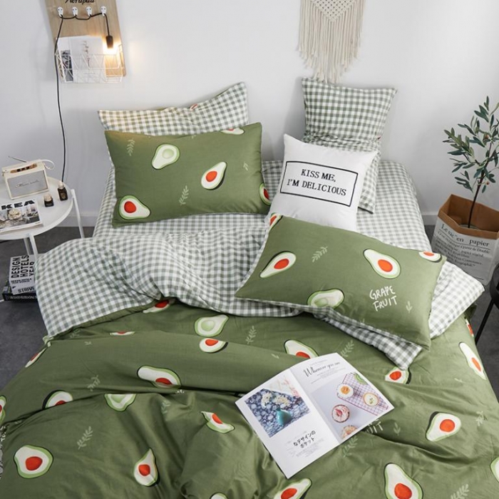 91家纺网 家纺一手货源 找家纺 一米阳光 2019新款A棉B格子绒四件套 格绒-牛油果