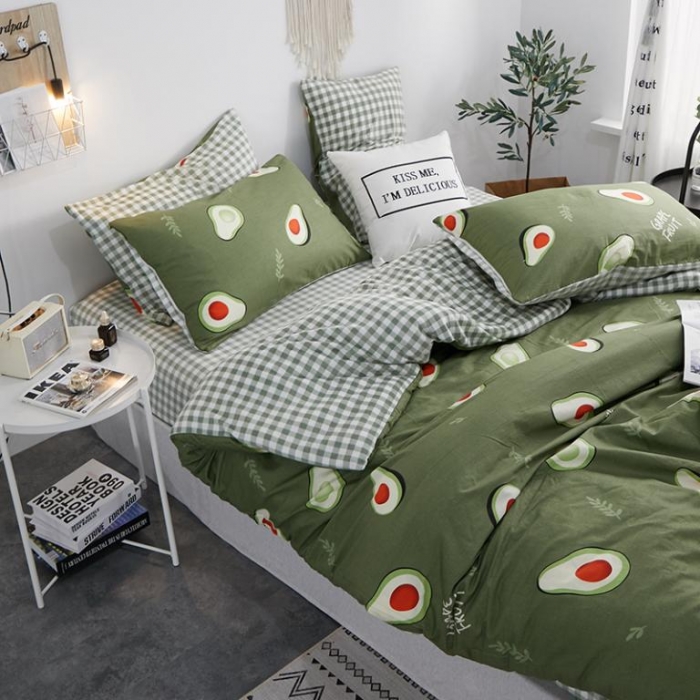 91家纺网 家纺一手货源 找家纺 一米阳光 2019新款A棉B格子绒四件套 格绒-牛油果