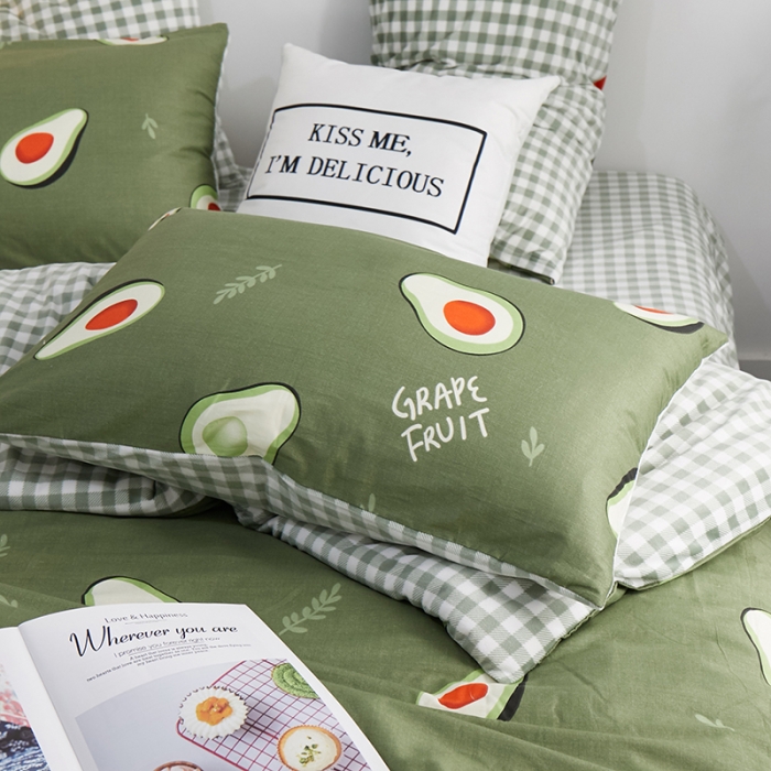 91家纺网 家纺一手货源 找家纺 一米阳光 2019新款A棉B格子绒四件套 格绒-牛油果