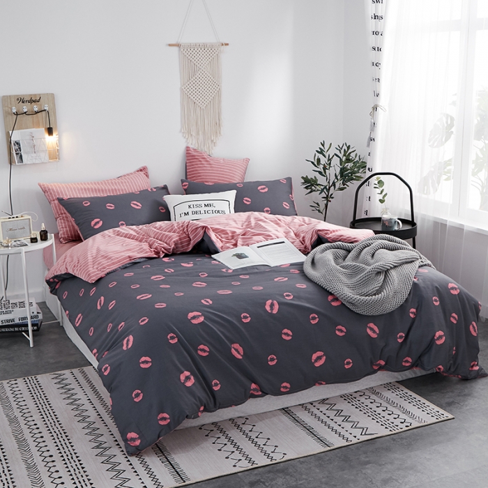 91家纺网 家纺一手货源 找家纺 一米阳光 2019新款A棉B格子绒四件套 格绒-诱惑