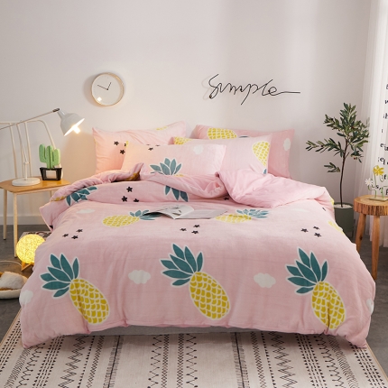 一米阳光 2019新款法莱绒四件套 大菠萝