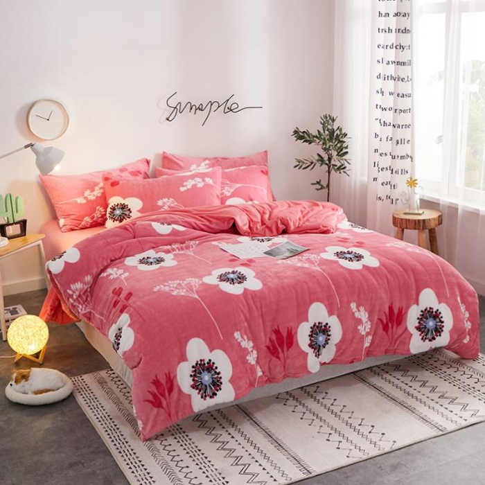 91家纺网 家纺一手货源 找家纺 一米阳光 2019新款法莱绒四件套 玛奇朵