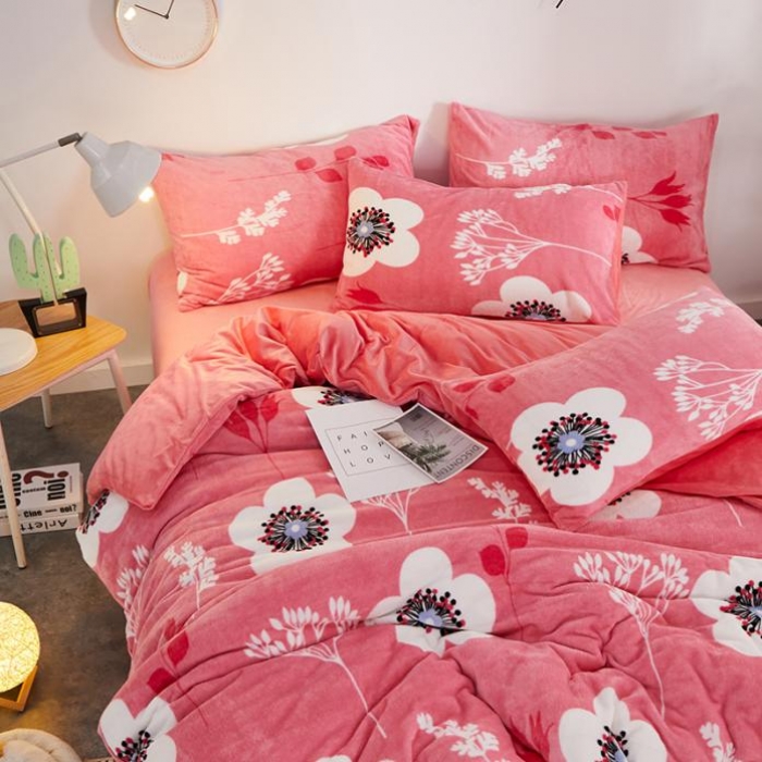 91家纺网 家纺一手货源 找家纺 一米阳光 2019新款法莱绒四件套 玛奇朵