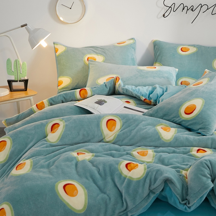 91家纺网 家纺一手货源 找家纺 一米阳光 2019新款法莱绒四件套 牛油果