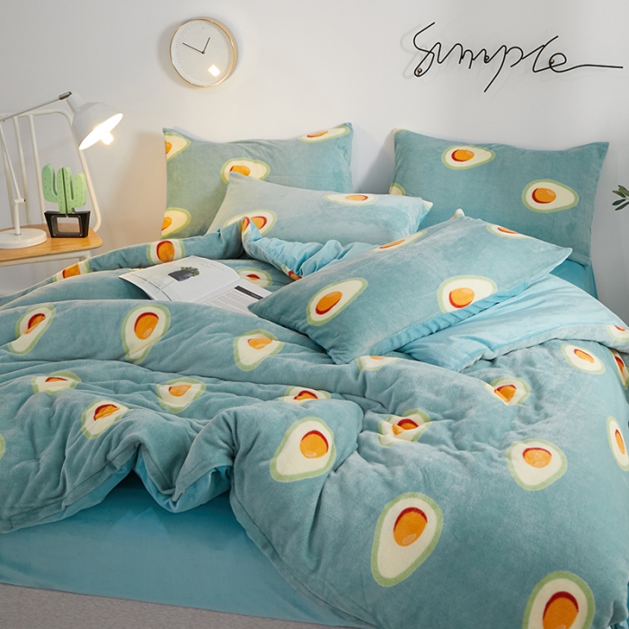 91家纺网 家纺一手货源 找家纺 一米阳光 2019新款法莱绒四件套 牛油果