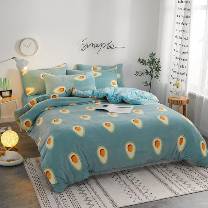 91家纺网 家纺一手货源 找家纺 一米阳光 2019新款法莱绒四件套 牛油果