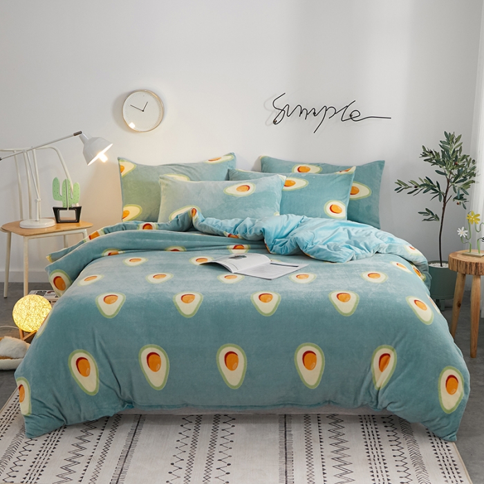 91家纺网 家纺一手货源 找家纺 一米阳光 2019新款法莱绒四件套 牛油果