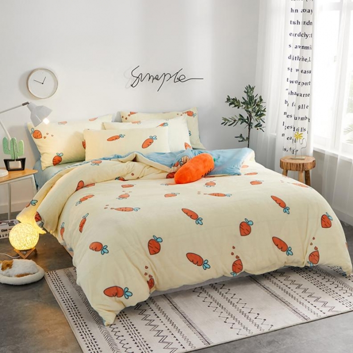 91家纺网 家纺一手货源 找家纺 一米阳光 2019新款法莱绒四件套 小萝卜呀