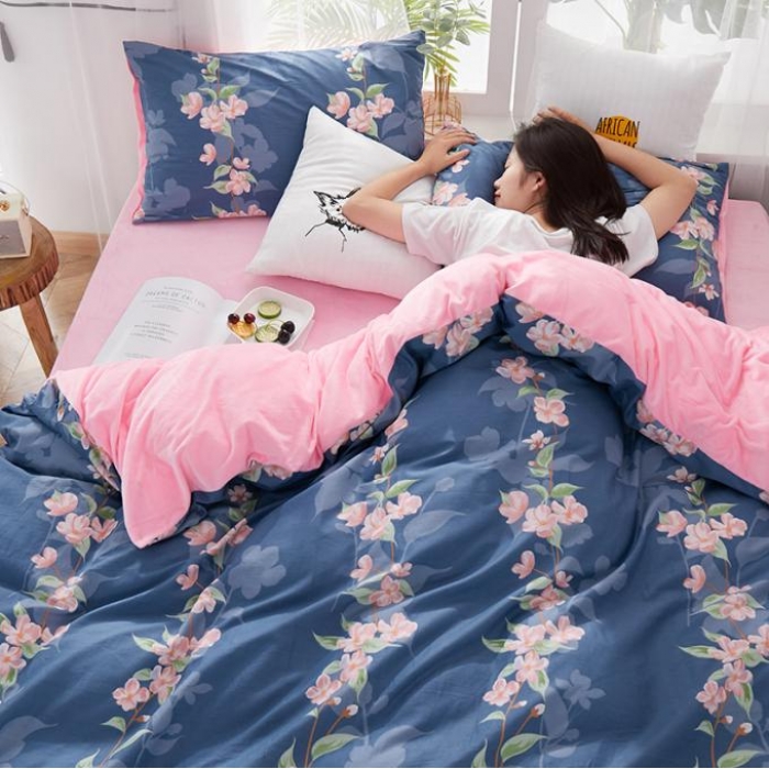 91家纺网 家纺一手货源 找家纺 一米阳光 2019新款A棉B纯色绒四件套 花魁