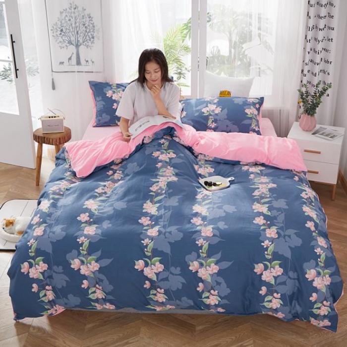 91家纺网 家纺一手货源 找家纺 一米阳光 2019新款A棉B纯色绒四件套 花魁