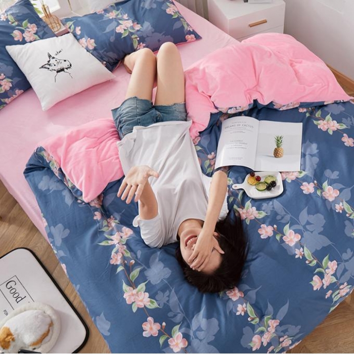 91家纺网 家纺一手货源 找家纺 一米阳光 2019新款A棉B纯色绒四件套 花魁