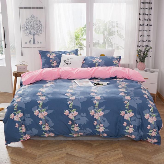 91家纺网 家纺一手货源 找家纺 一米阳光 2019新款A棉B纯色绒四件套 花魁